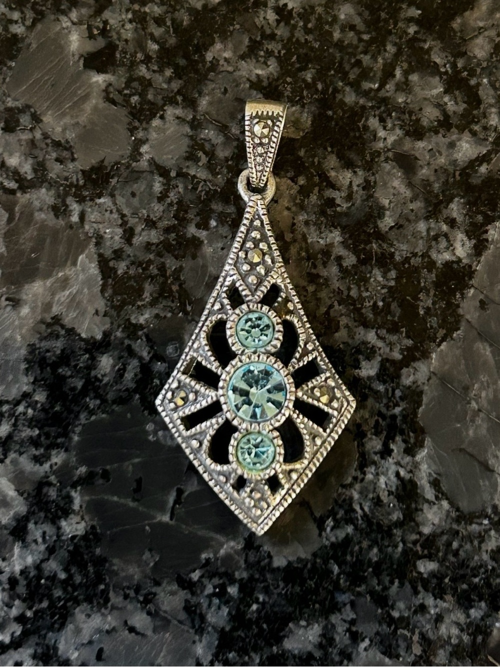 Vintage-style .925 Sterling Silver Elegant Pendant with Blue Accents